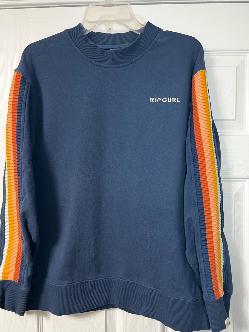 Rip Curl Navy Retro Striped Sleeve Crewneck Sweatshirt Size Small